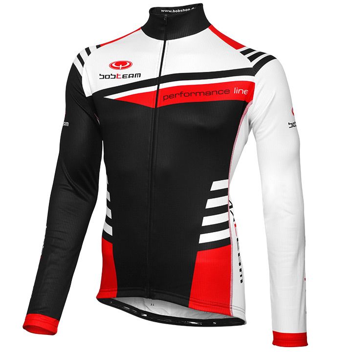 Cycling jersey, BOBTEAM Performance Line III black-white-red Long Sleeve Jersey, for men, size S, Cycling clothing