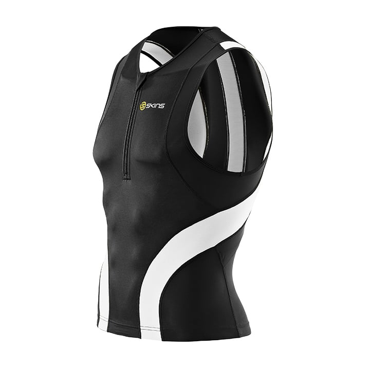 SKINS Tri400 black-white Tri Top, for men, size S, Triathlon top, Triathlon clothing