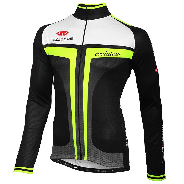 Cycling jersey, BOBTEAM Evolution 2.0 black-neon yellow Long Sleeve Jersey, for men, size M, Cycling clothing