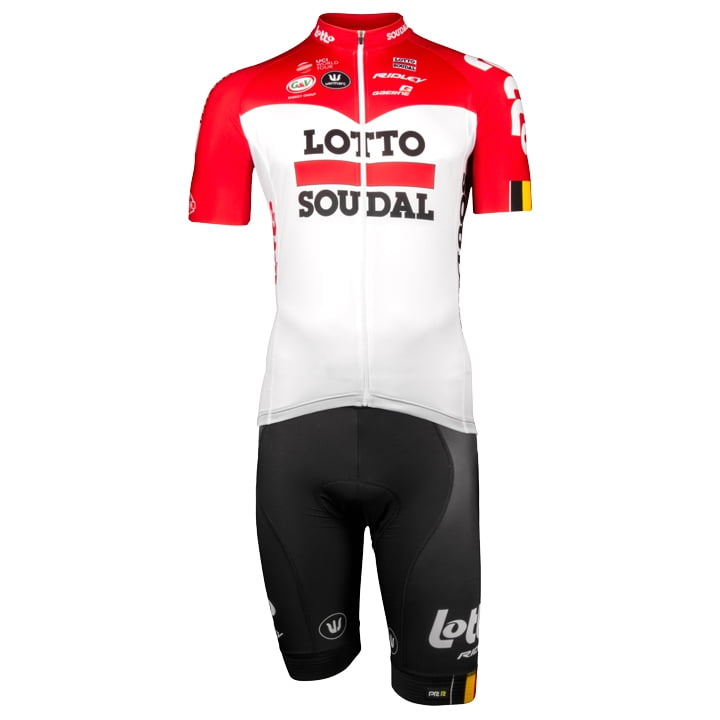LOTTO SOUDAL Aero 2018 Set (cycling jersey + cycling shorts), for men, Cycling clothing