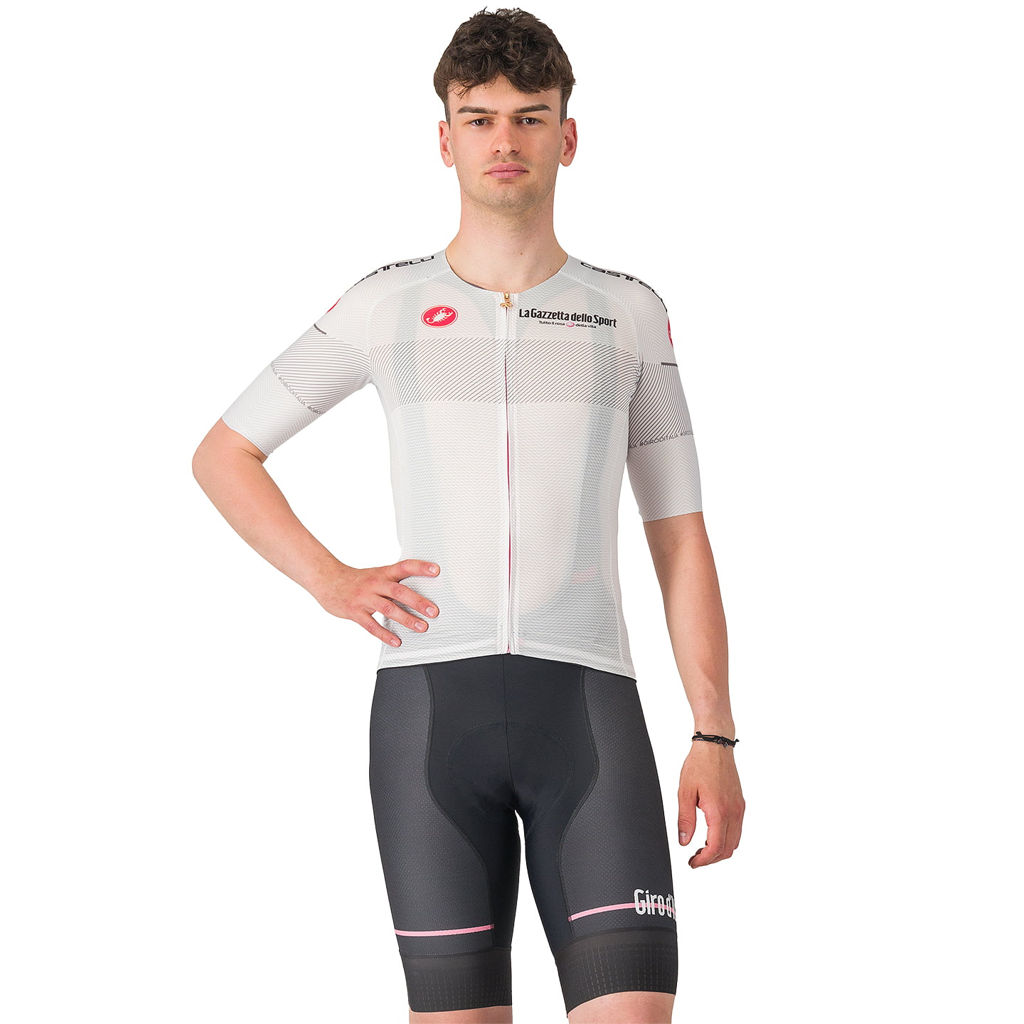 GIRO D'ITALIA Maglia Race Bianca 2024 Set (fietsshirt + fietsbroek) set (2