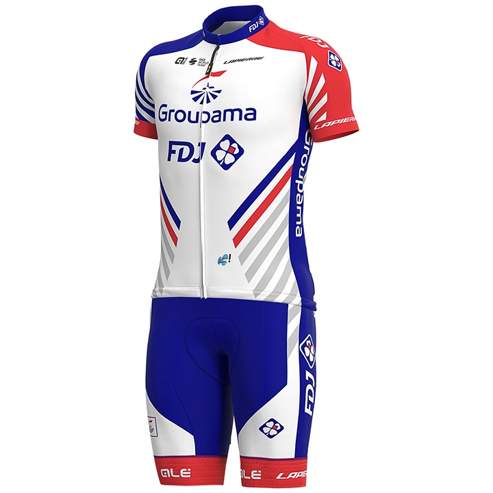 GROUPAMA-FDJ 2020 Set (fietsshirt + fietsbroek), voor heren, Fietskleding