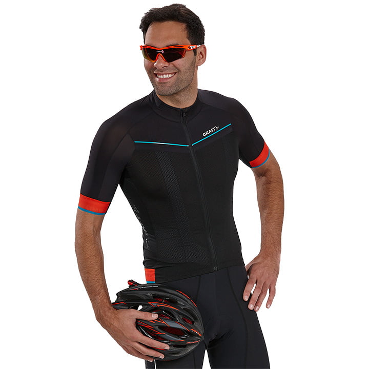 Bob Shop Craft CRAFT Tech Aero Short Sleeve Jersey, black-orange, for men, size S, Cycling jers