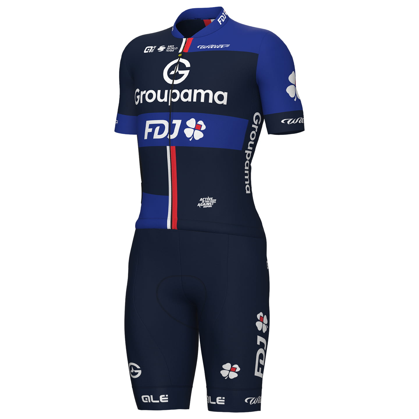 GROUPAMA - FDJ 2025 Set (fietsshirt + fietsbroek) set (2 artikelen), voor heren,