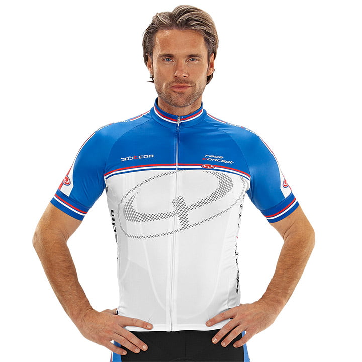 Wielrenshirt, BOBTEAM Race Concept, wit-blauw fietsshirt met korte mouwen, voor
