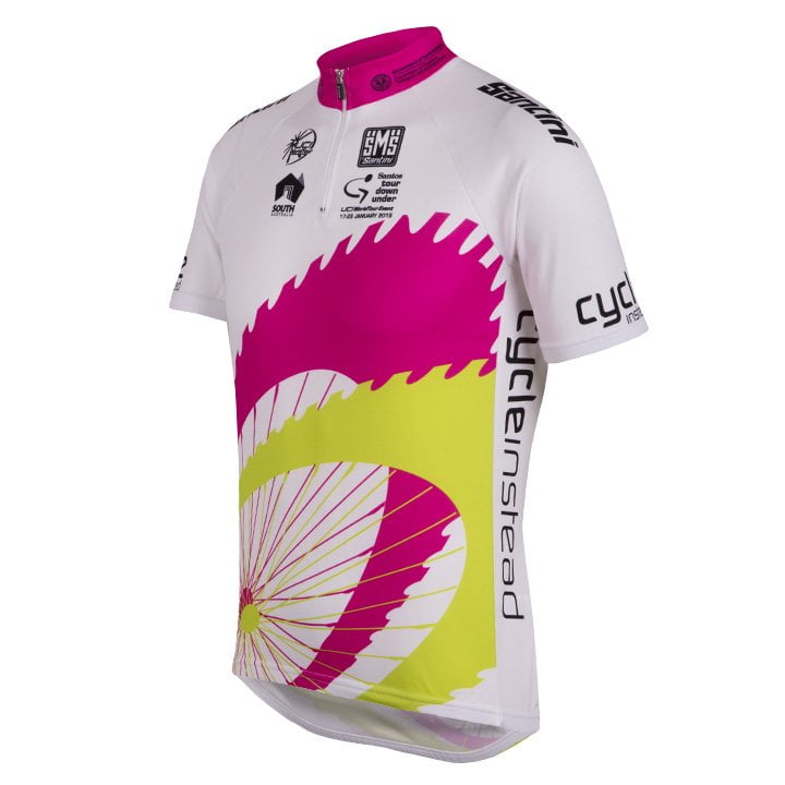 Bob Shop Santini TOUR DOWN UNDER Ochre YOUNG LEADER 2015 Short Sleeve Jersey, for men, size S, Cycling jersey, Cycling clothing