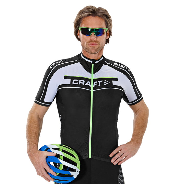 CRAFT Grand Tour, zwart-wit-groen fietsshirt met korte mouwen, voor heren, Maat