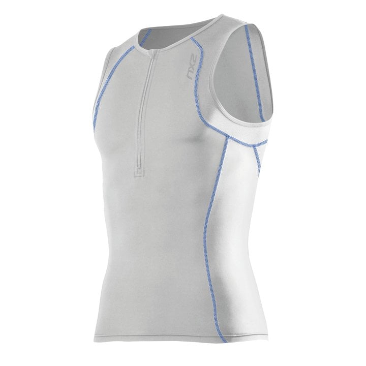 2XU G:2 Active Tri Singlet, white-blue, for men, size S, Triathlon top, Triathlon clothing