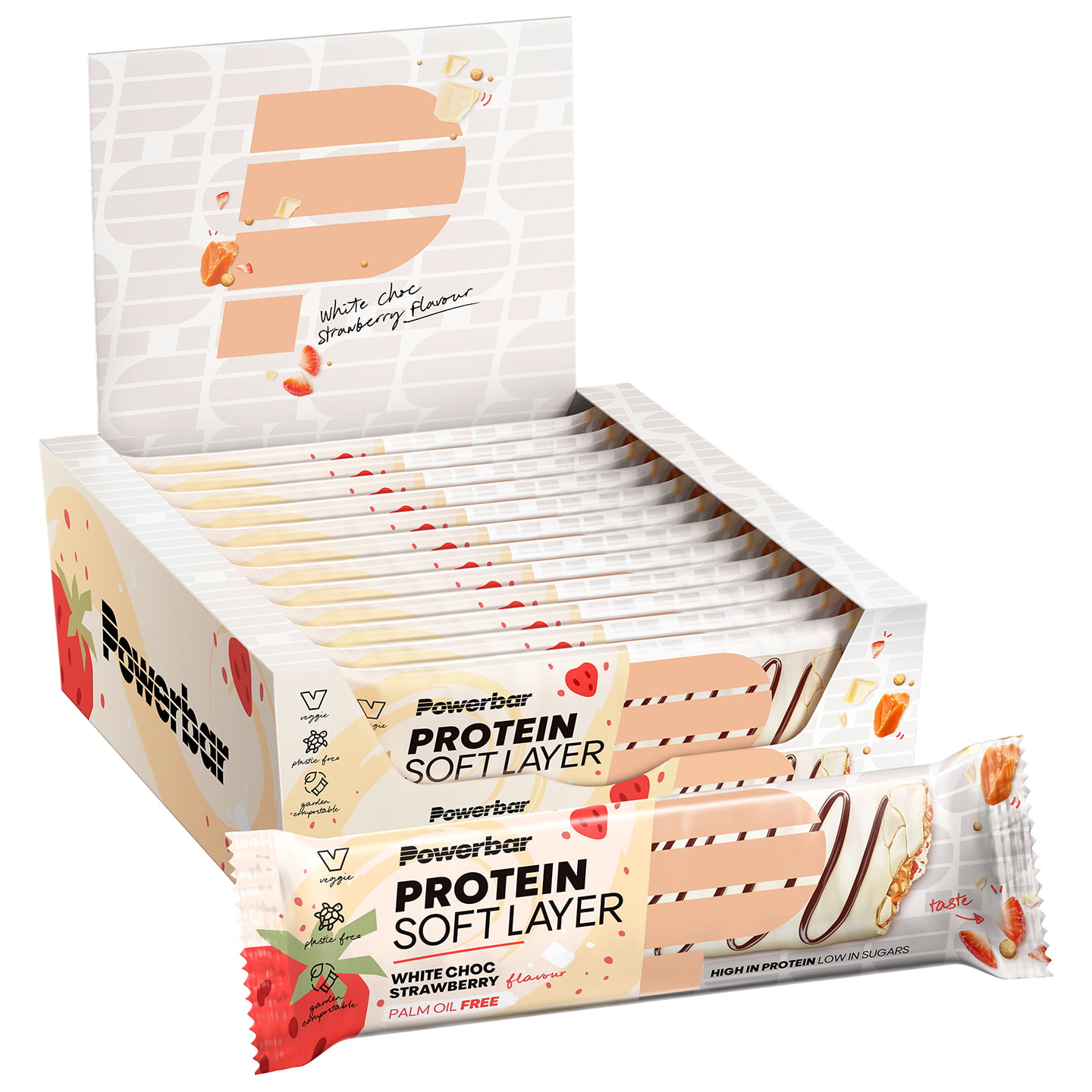 POWERBAR Protein Soft Layer Riege White Choc Strawb 12 Bars per Box Bar, Sports food
