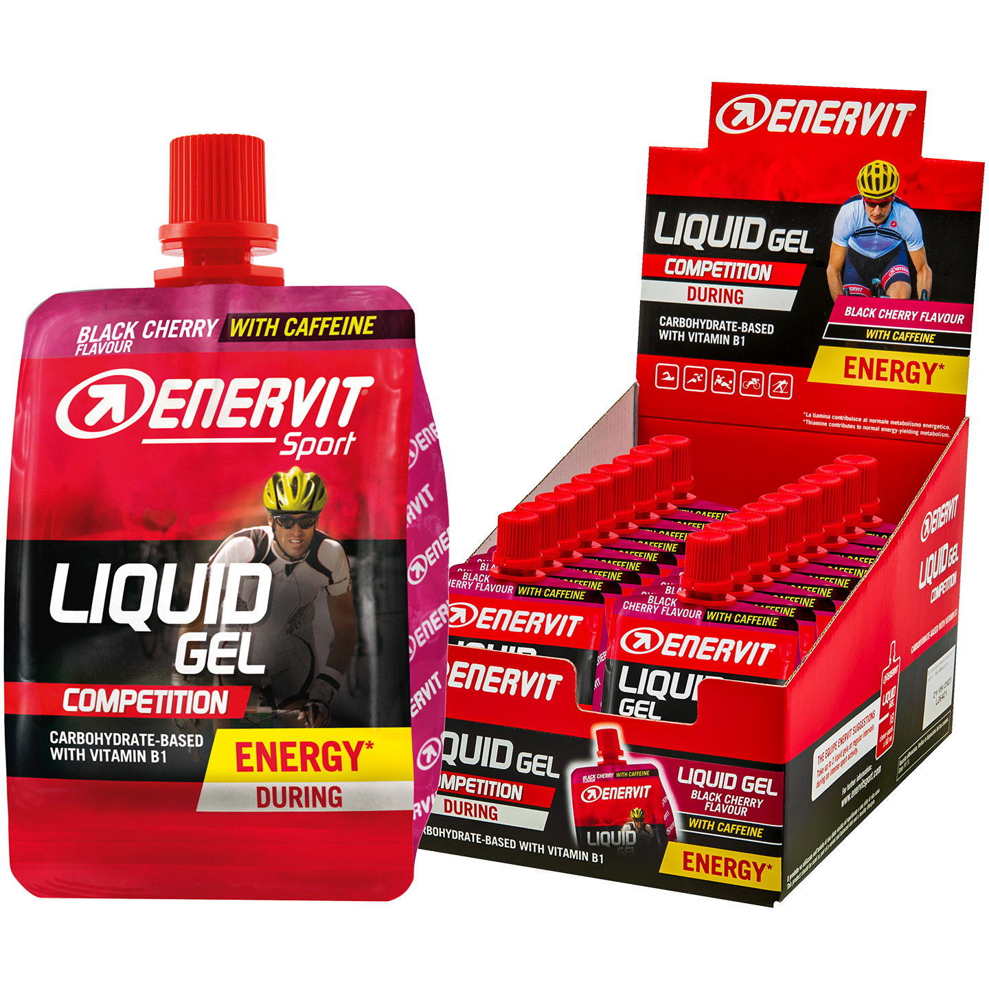 ENERVIT Sport Liquid Gel Black Cherry Caffeine 18 uds./caja, Gel energético, Ali