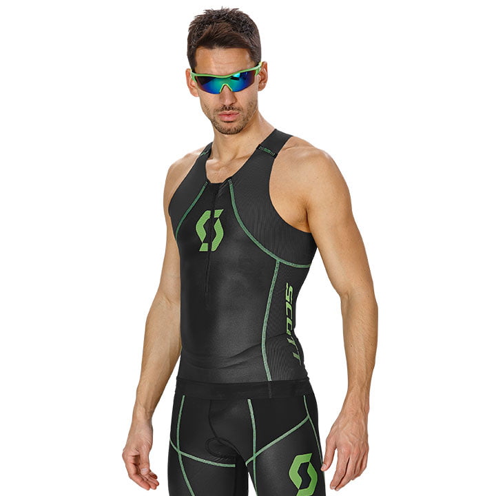SCOTT Plasma, zwart-groen triathlontop, voor heren, Maat M, Triathlon shirt, Tri