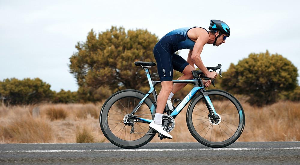 Triathlete on racing bike