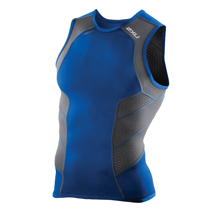 2XU Perform Tri Singlet, blue-charcoal grey, for men, size S, Triathlon top, Triathlon clothing