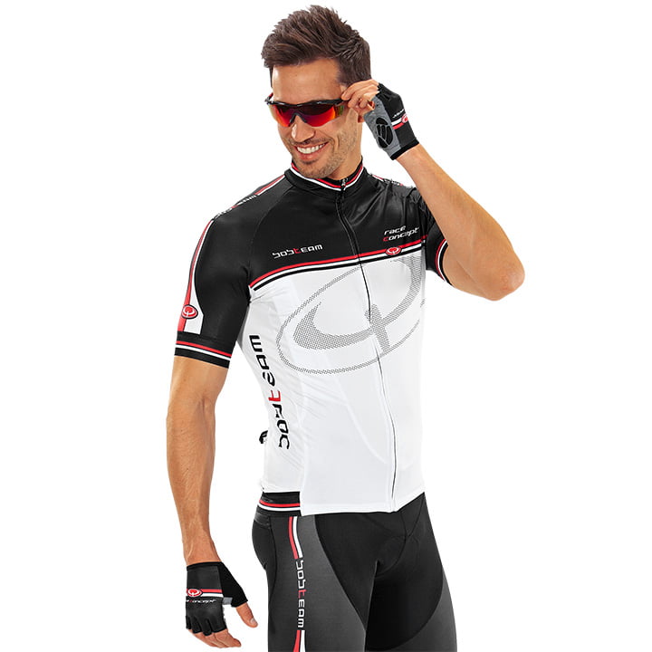 Wielrenshirt, BOBTEAM Race Concept, wit-zwart fietsshirt met korte mouwen, voor
