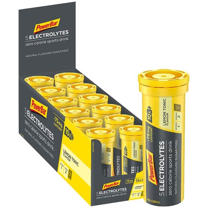 POWERBAR Bruistabletten 5Electrolytes Lemon Tonic Boost + coffeïne, Sportdrank,