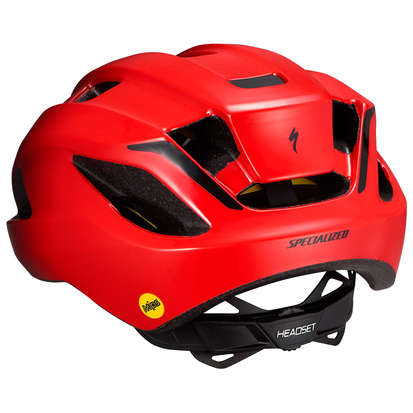 Red Specialized MIPS helmet. Glide layer and yellow logo.