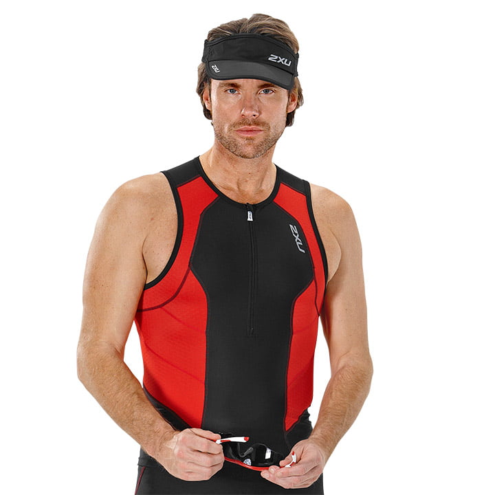 2XU triathlontop Perform, zwart-rood, voor heren, Maat S, Triathlon shirt, Triat
