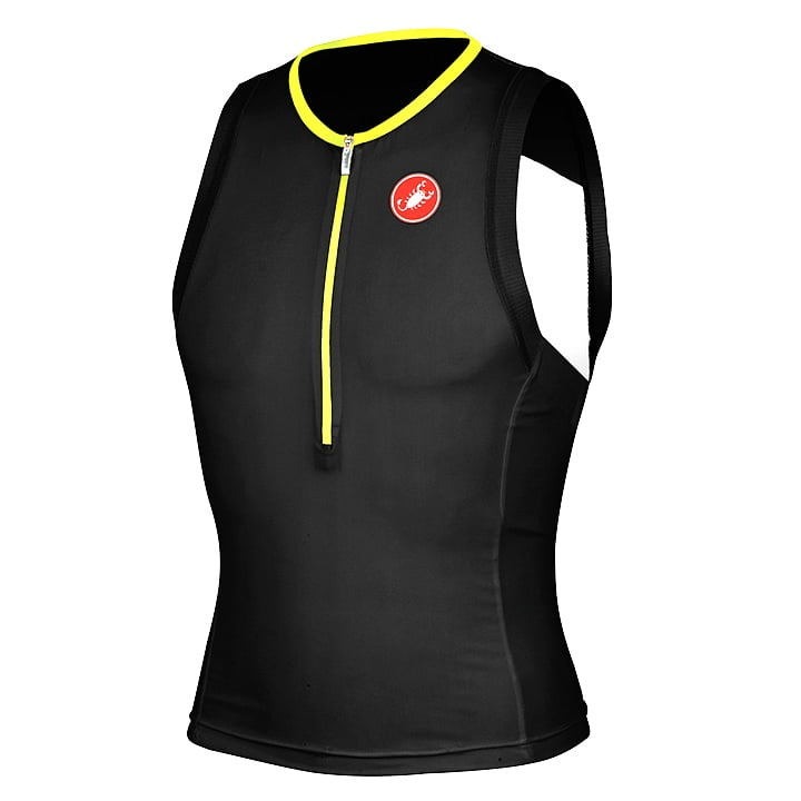 CASTELLI Free black-yellow fluo Tri Top, for men, size M, Triathlon singlet, Triathlon clothes