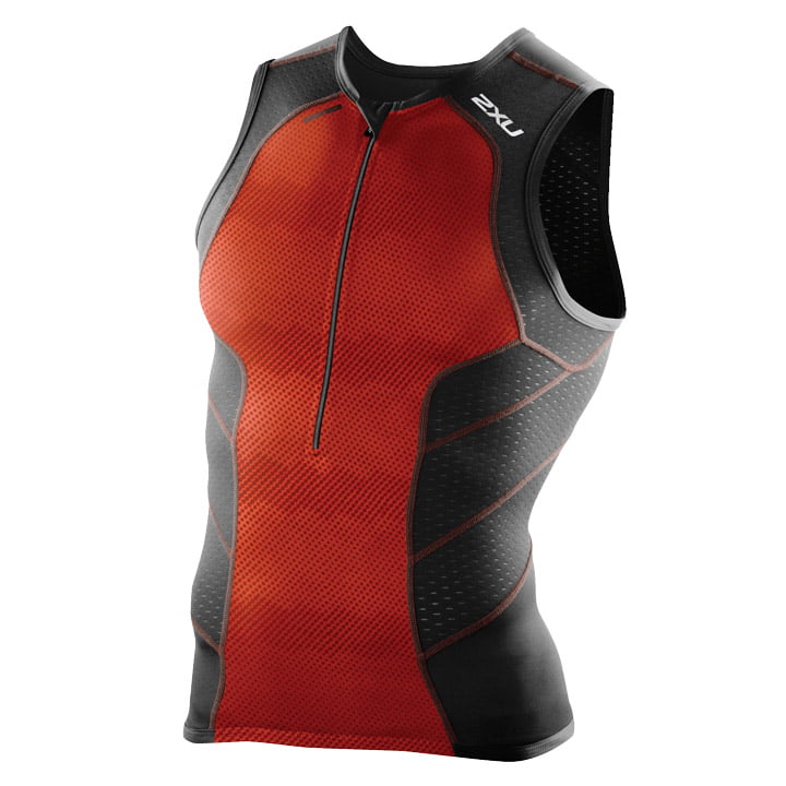2XU Perform Tri Singlet, orange-black, for men, size S, Triathlon top, Triathlon clothing