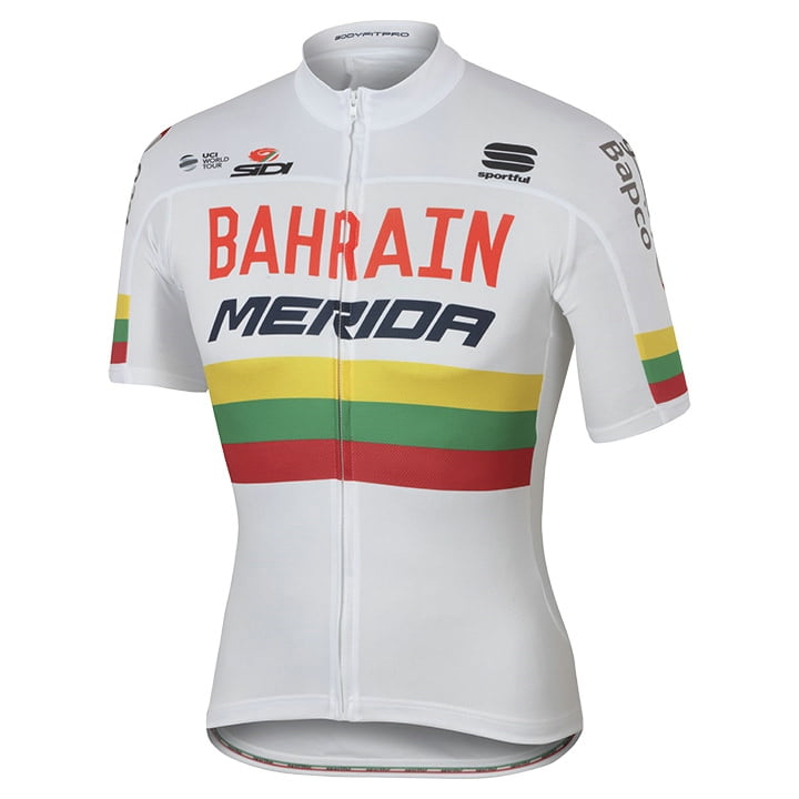 BAHRAIN-MERIDA krotkim rekawem Jersey Lithuanian Champion 2017, for men, size M, Cycle jersey, Cycling clothing