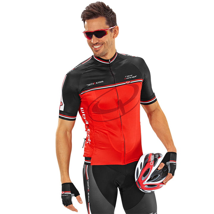 Wielrenshirt, BOBTEAM Race Concept, rood-zwart fietsshirt met korte mouwen, voor