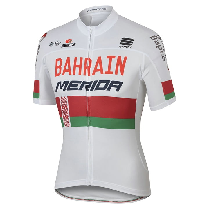BAHRAIN-MERIDA Short Sleeve Jersey Belarusian Champion 2017, for men, size M, Cycle jersey, Cycling clothing