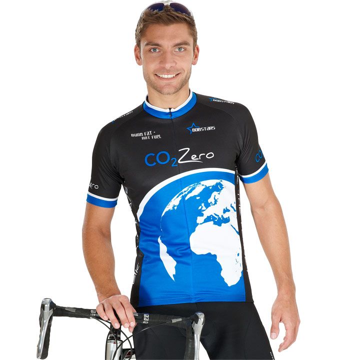 Cycling jersey, BOBSTARS Short sleeve jersey CO2 Zero black/blue, for men, size M, Cycling clothing
